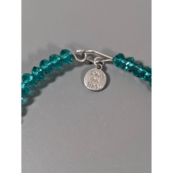Love This Life Teal Green Faceted Glass Bead Bangle Stacking Bracelet 8" - Picture 4 of 7